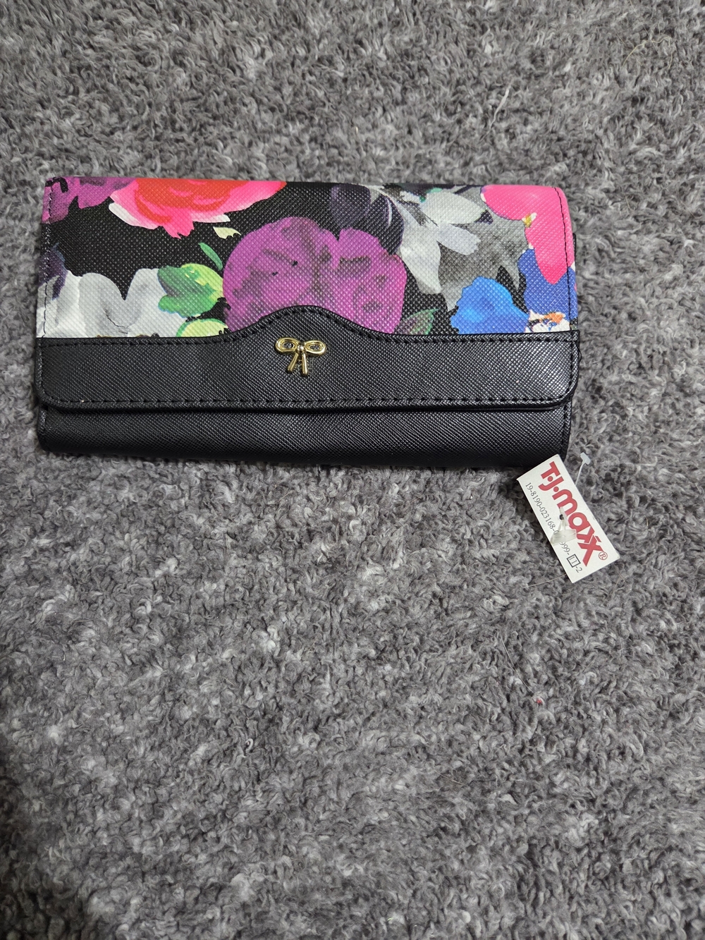 Floral Multi-Color Wallet Clutch with Black Trim
